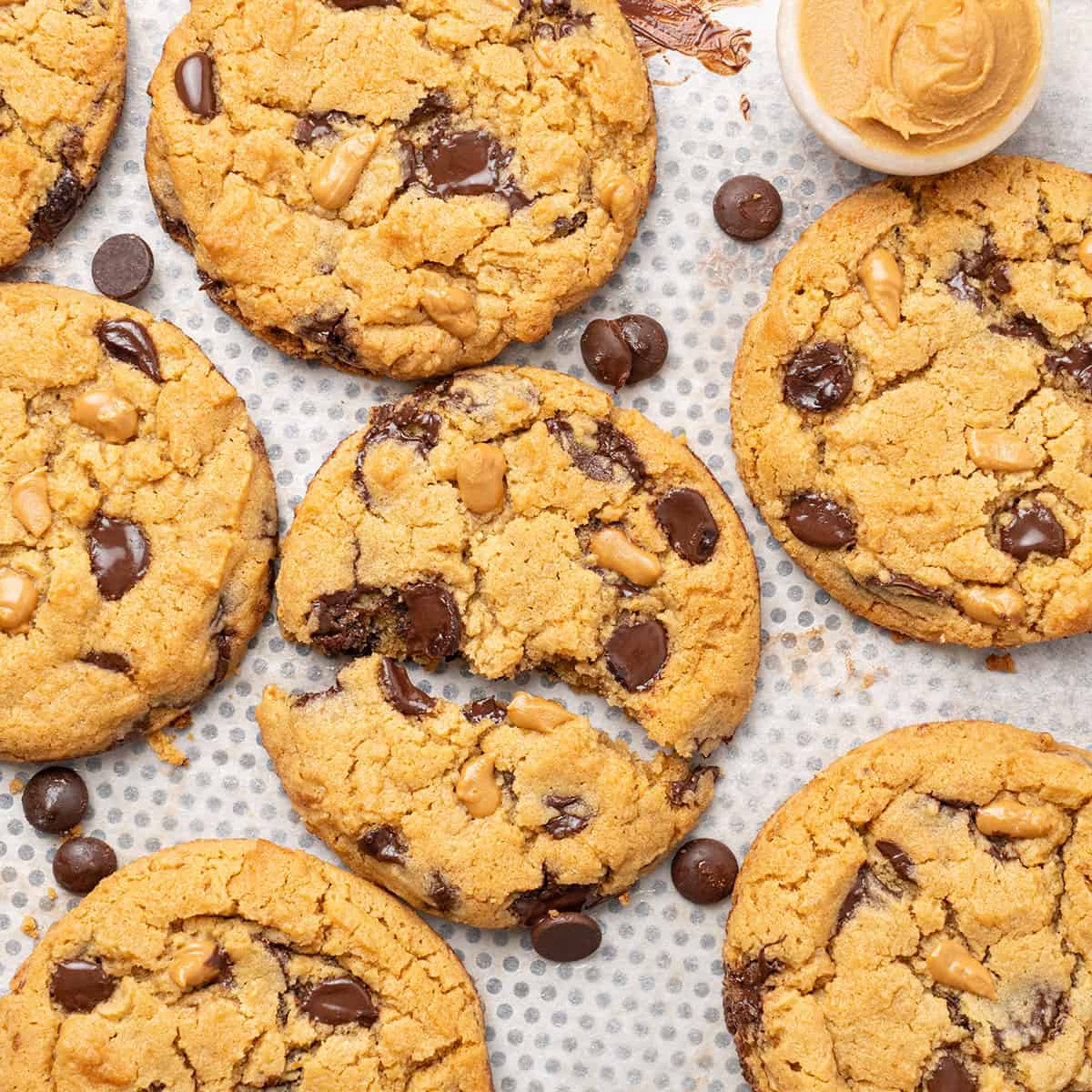 Peanut Butter Chocolate chip Cookies on a tray.