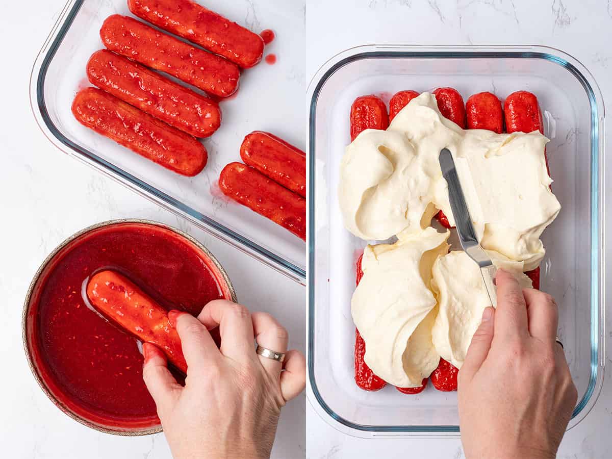 assembling the tiramisu.