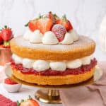 Victoria Sponge Cake on a cake stand.