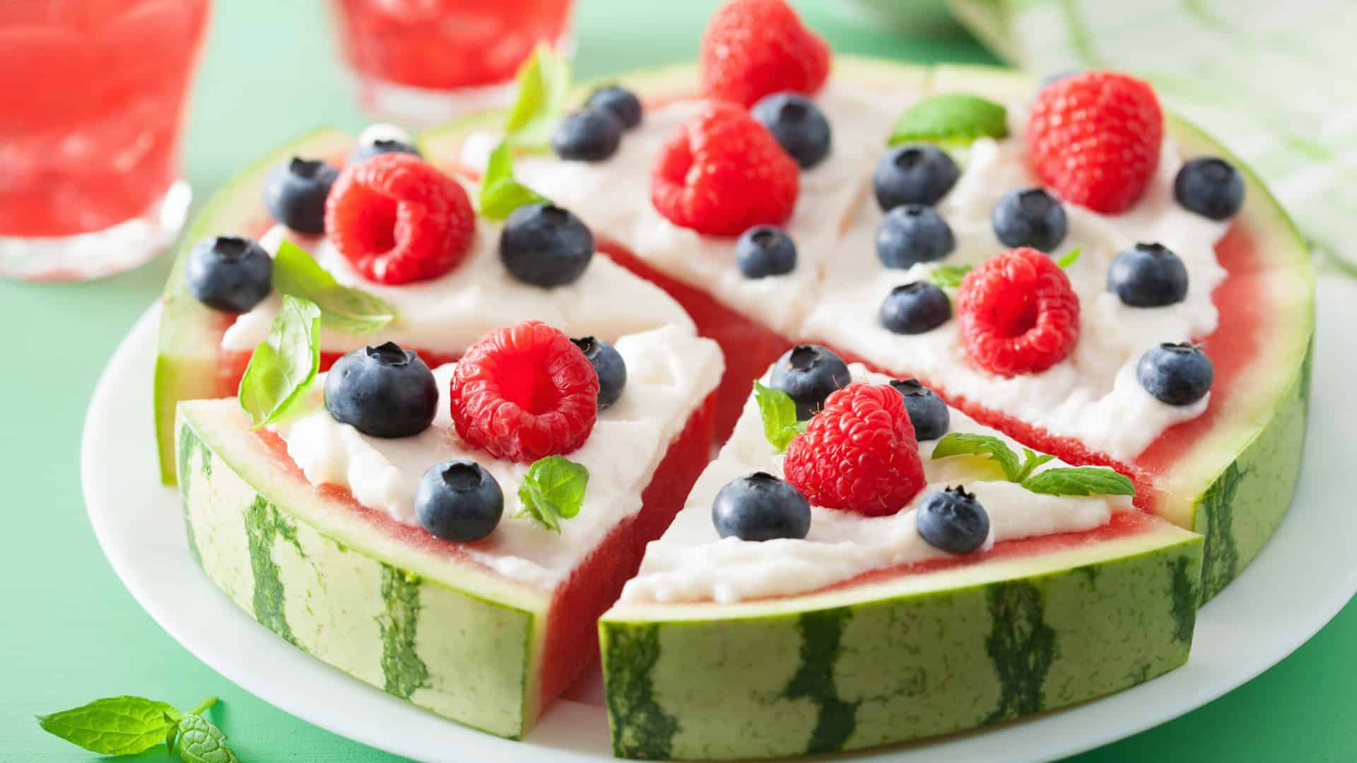 watermelon pizza with greek yogurt and fresh berries