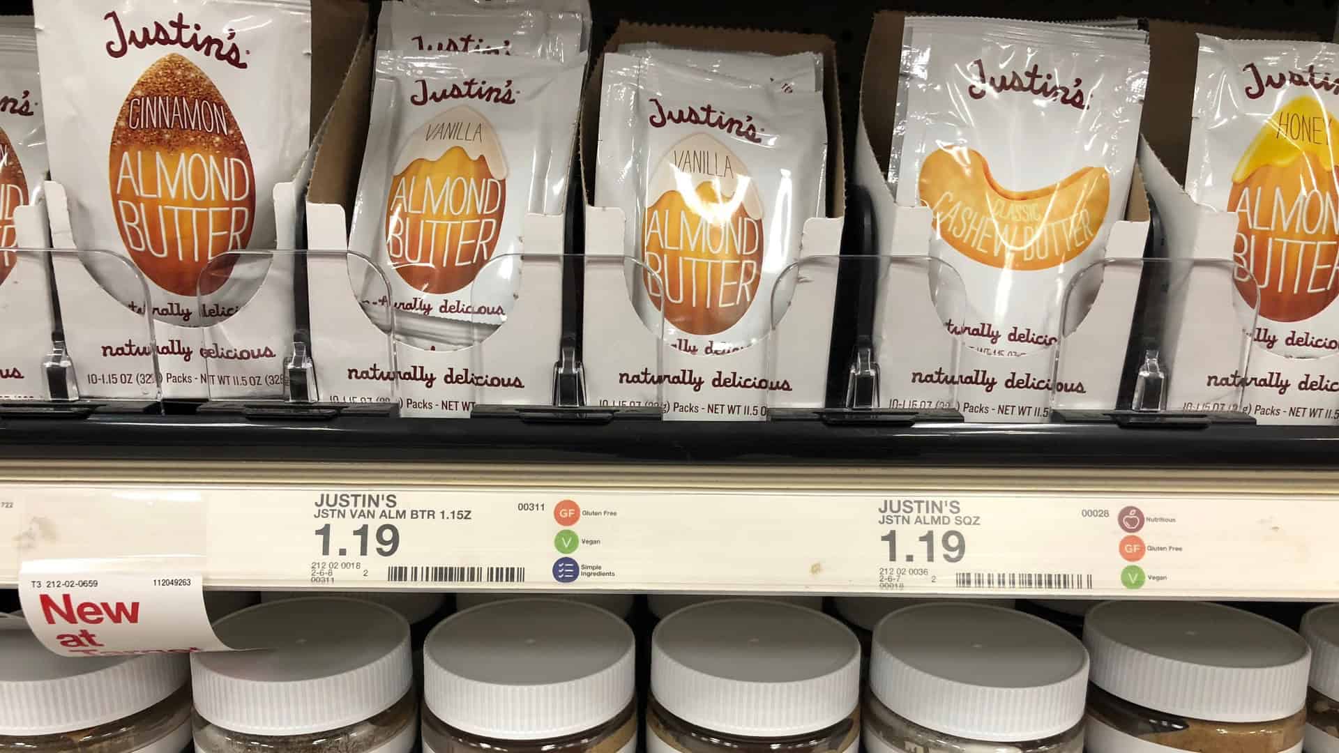 Justin's peanut butter packs in the grocery store