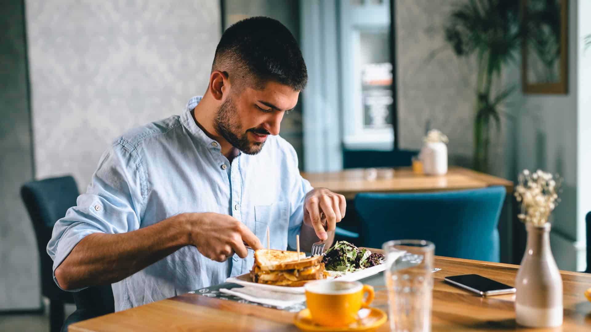 Man in a restaurant dining alone