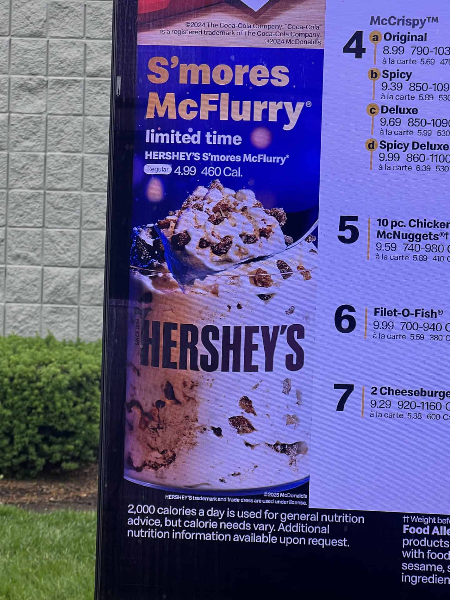 S'Mores McFlurry at McDonalds on the digital menu