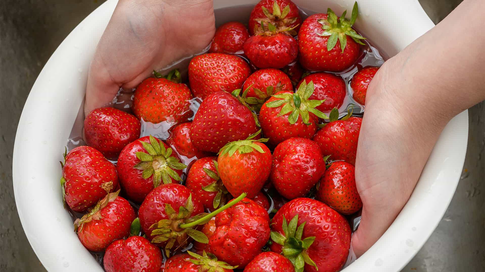 washing strawberries by hand