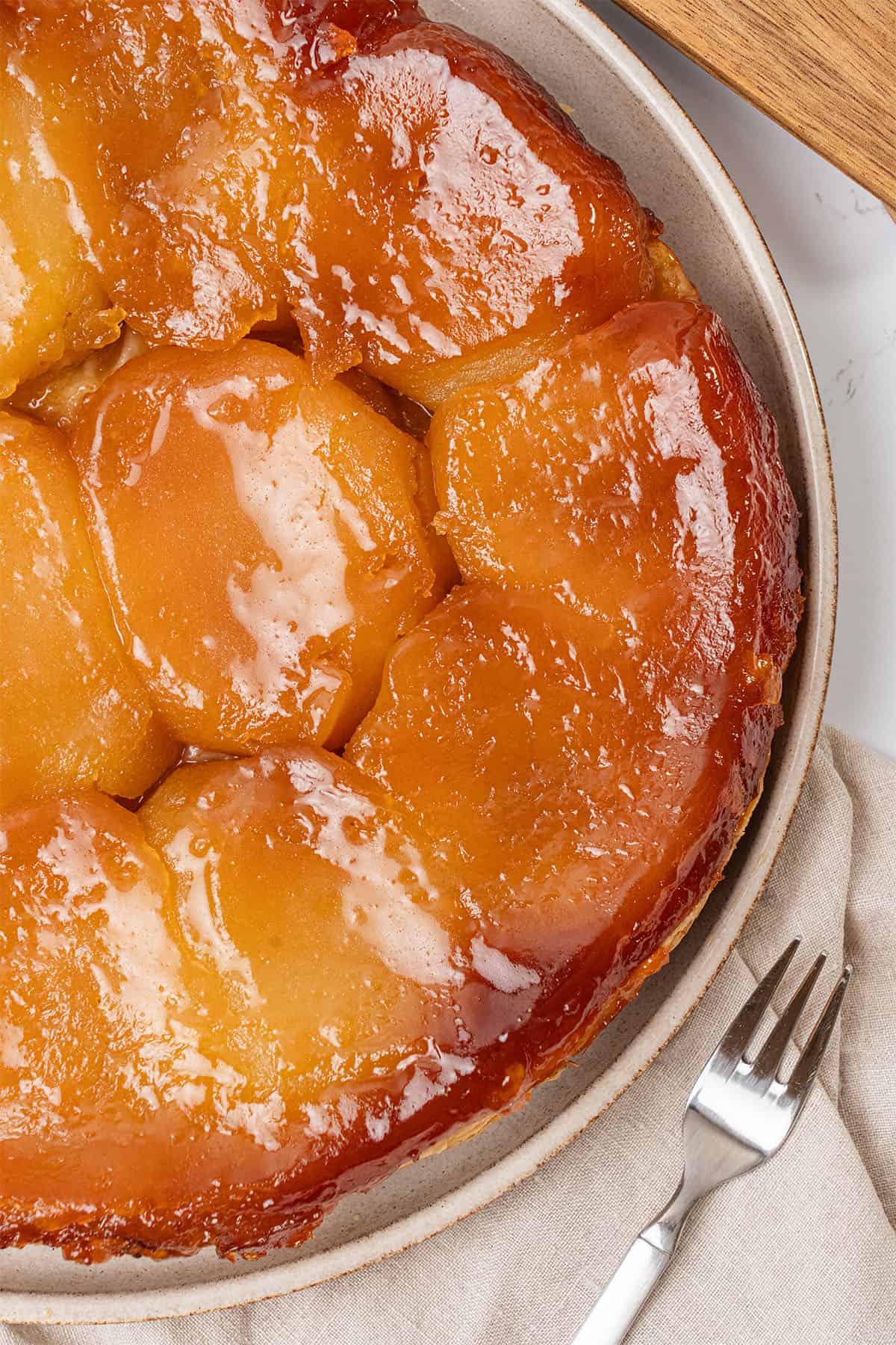 Apple Tarte Tatin on a plate.