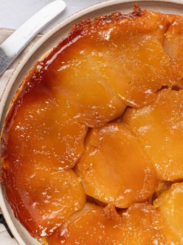Apple Tarte Tatin on a plate.