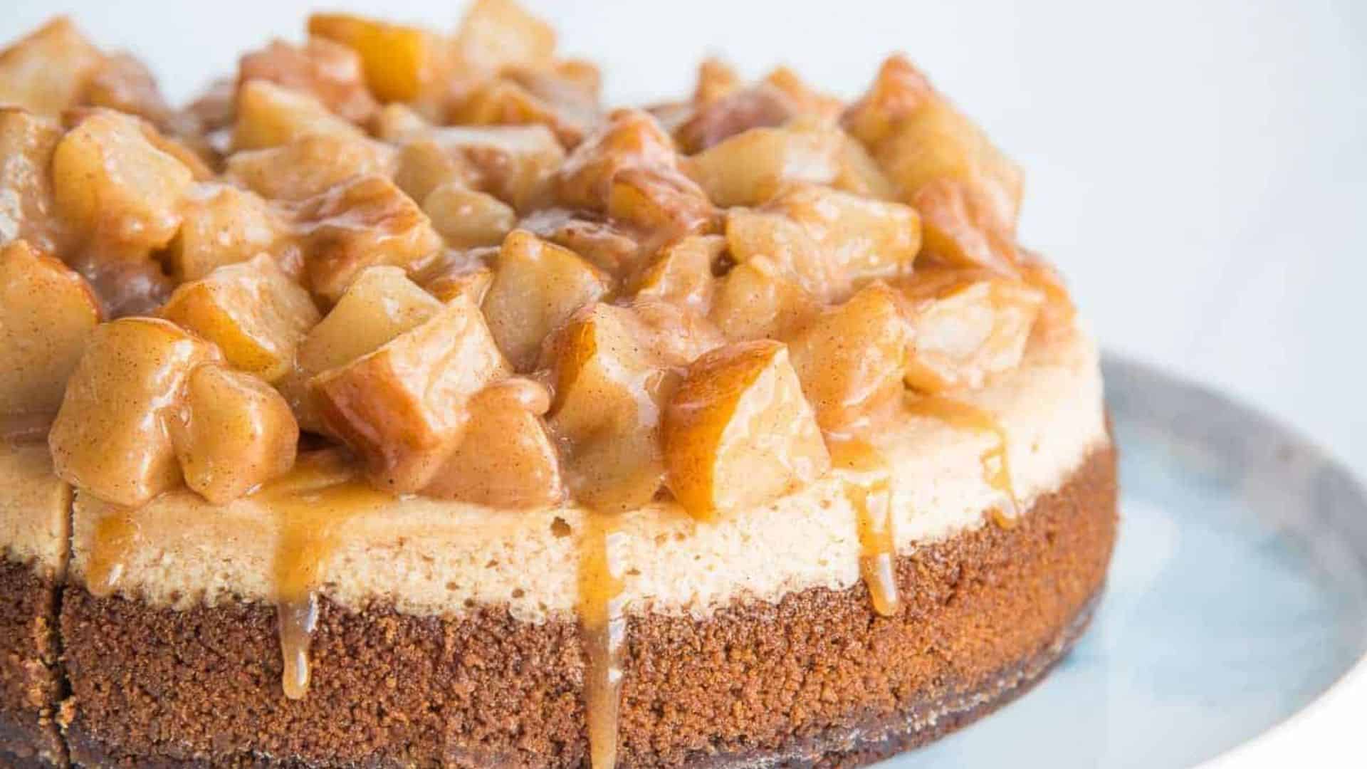 Cinnamon Cheesecake with Spiced Pear Topping.