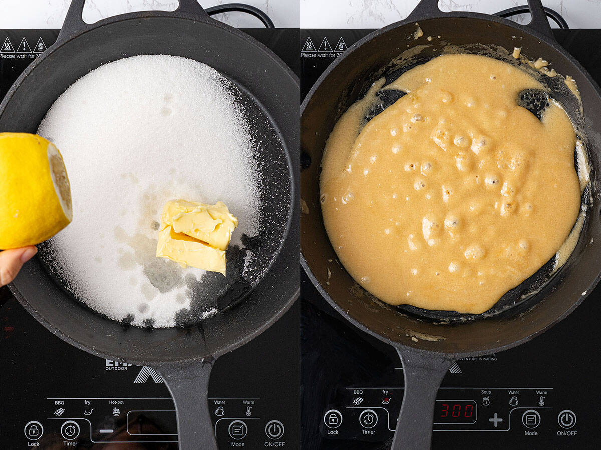 Making the Caramel for apple tarte tatin