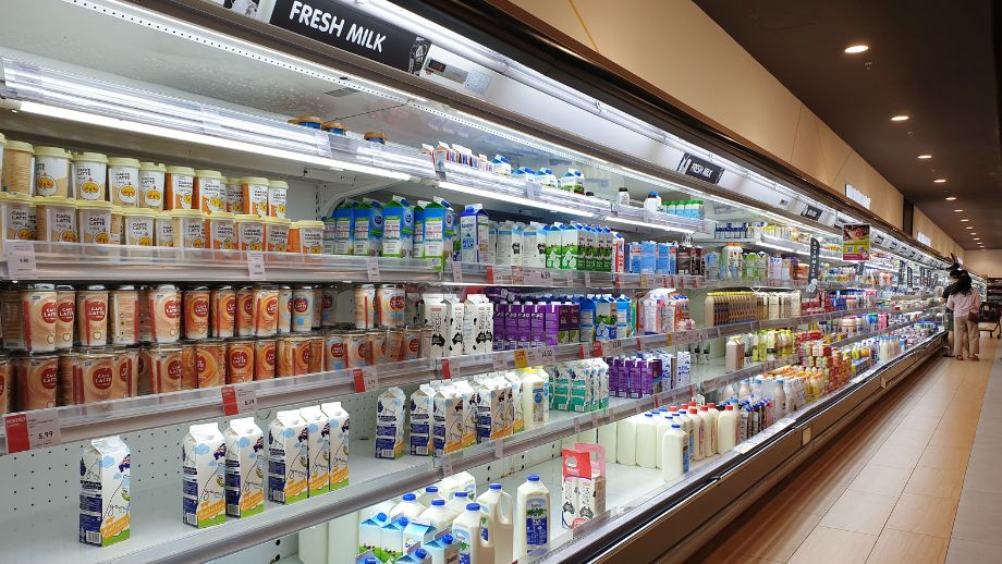 Milk aisle in supermarket