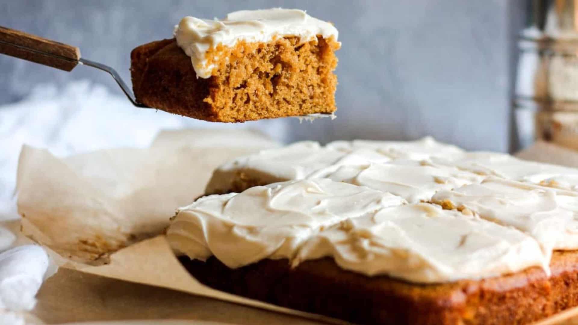 Pumpkin Sheet Cake with Cream Cheese Frosting.