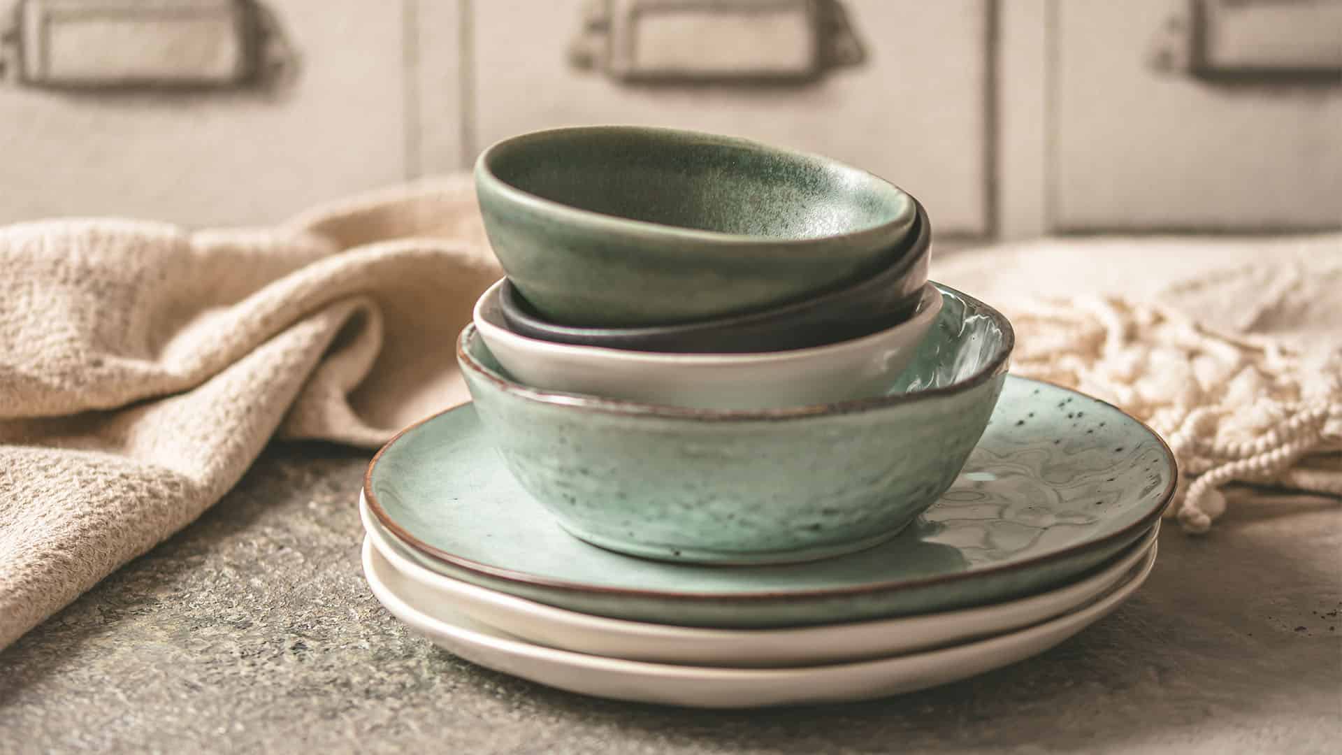 ceramic bowls in kitchen.
