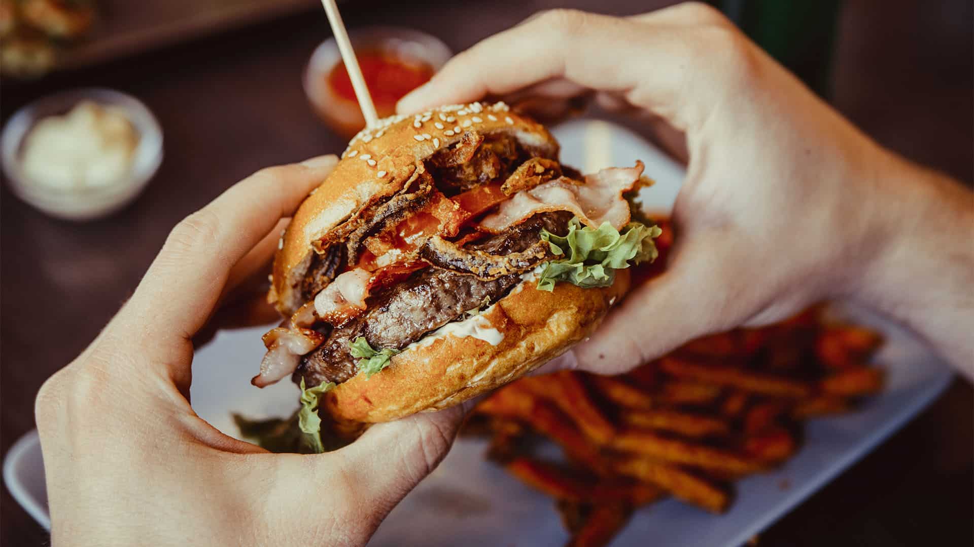 eating a hamburger