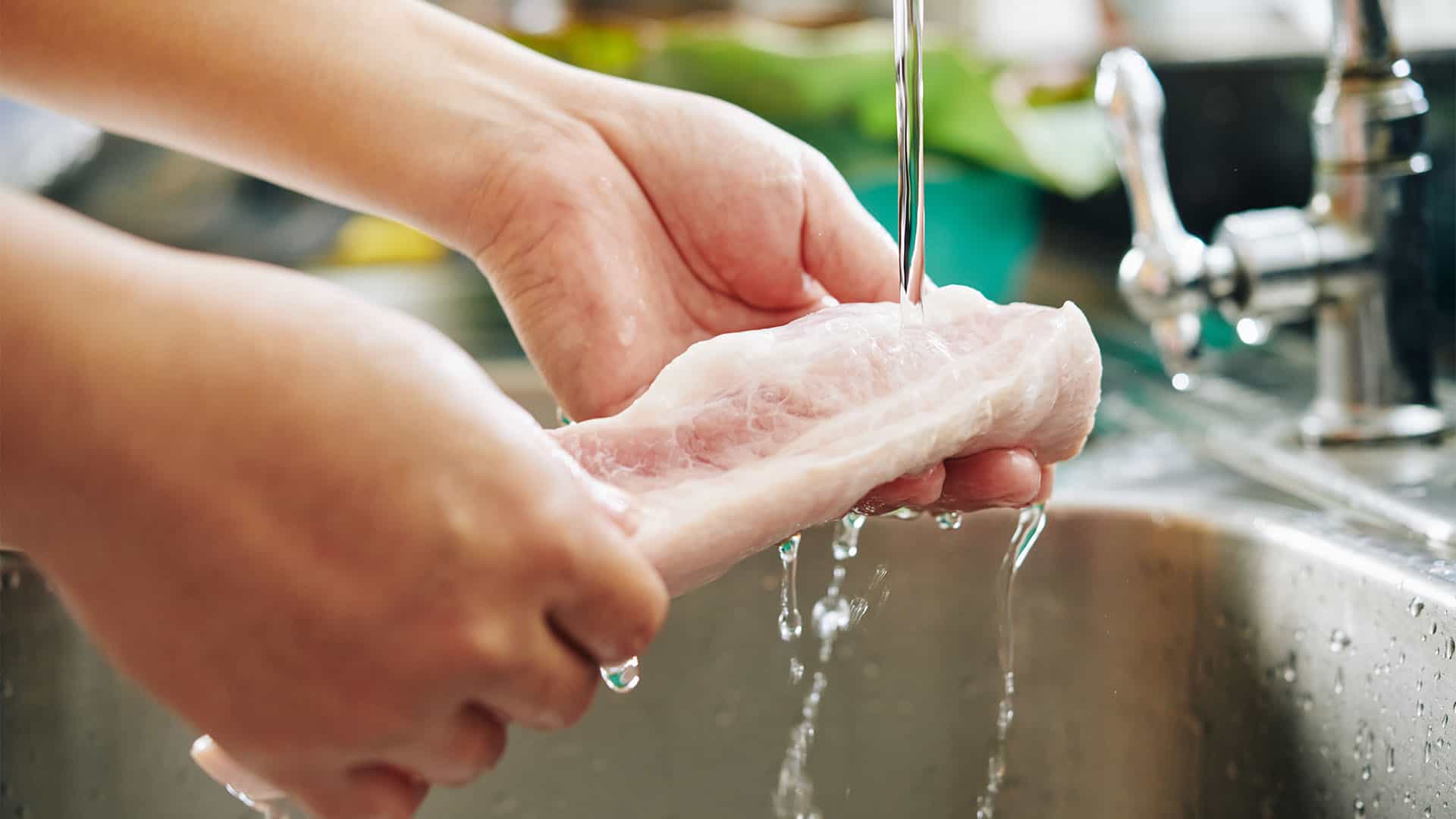 washing meat.