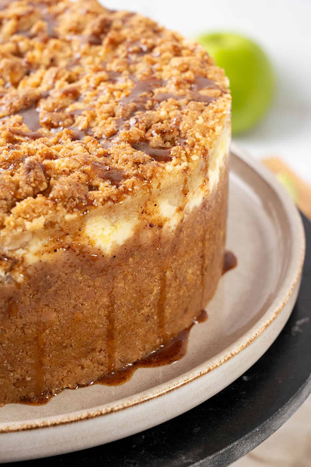 A slice of Apple Crumb cheesecake.