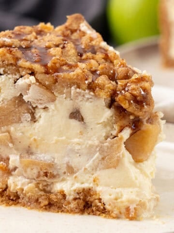 A slice of Apple Crumb cheesecake.