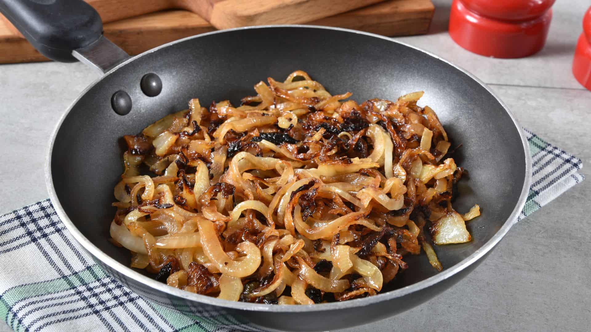 Caramelized onions in frying pan