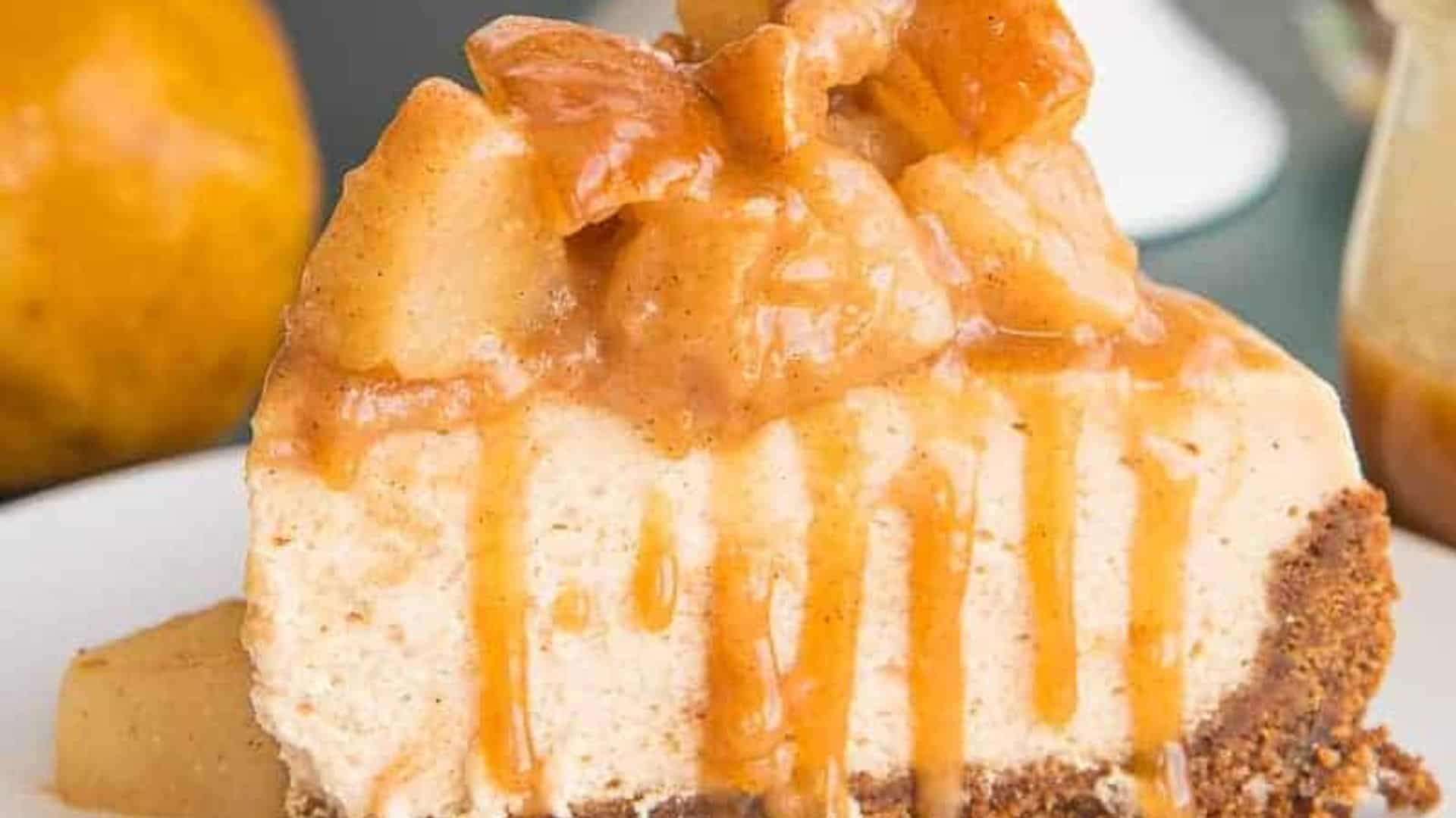 Cinnamon Cheesecake with Spiced Pear Topping.