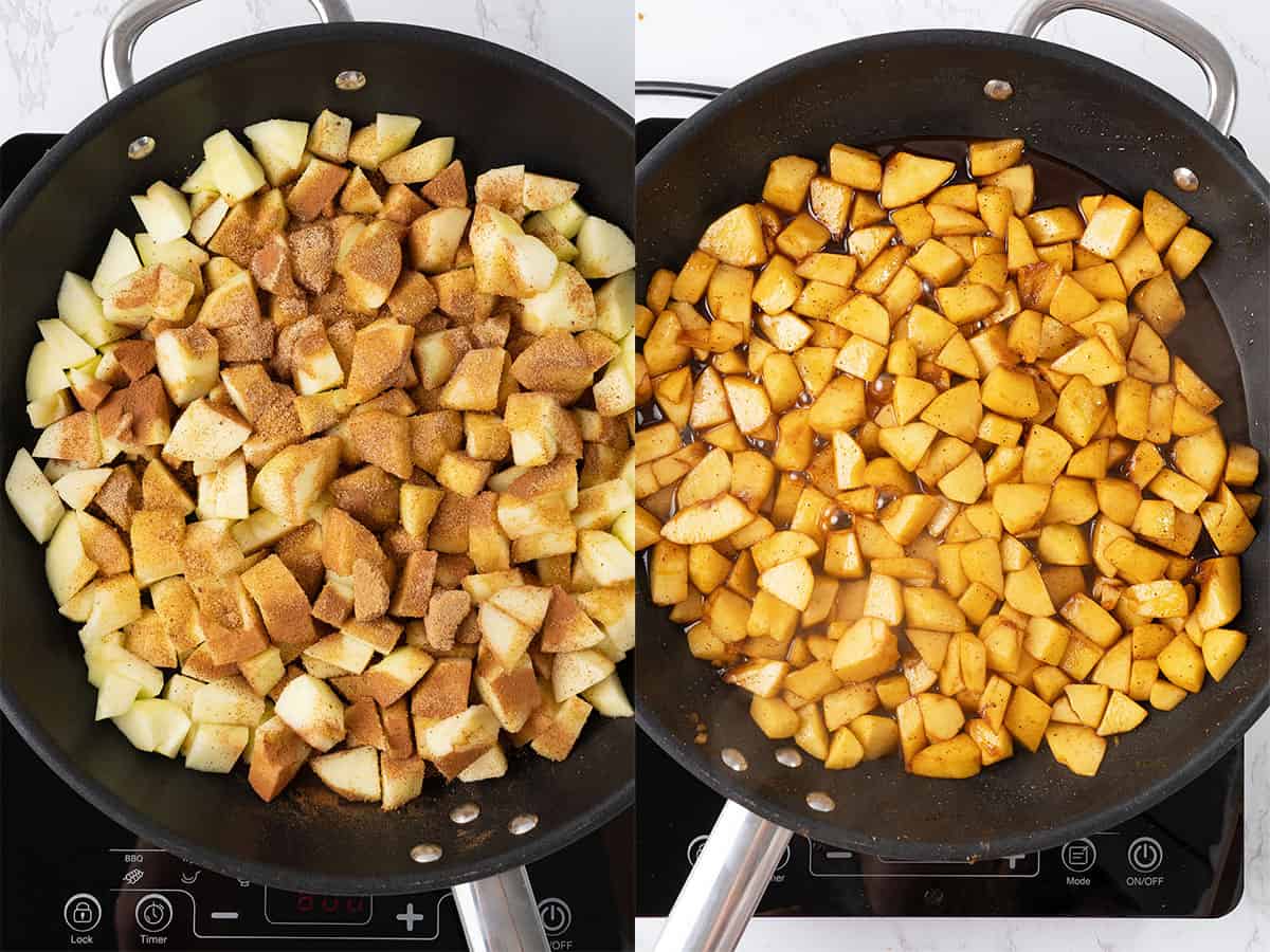 Cooking the apples on a stove.