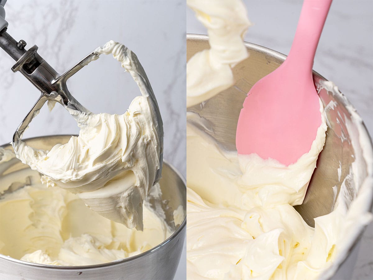 Making the cheesecake batter in stand mixer.