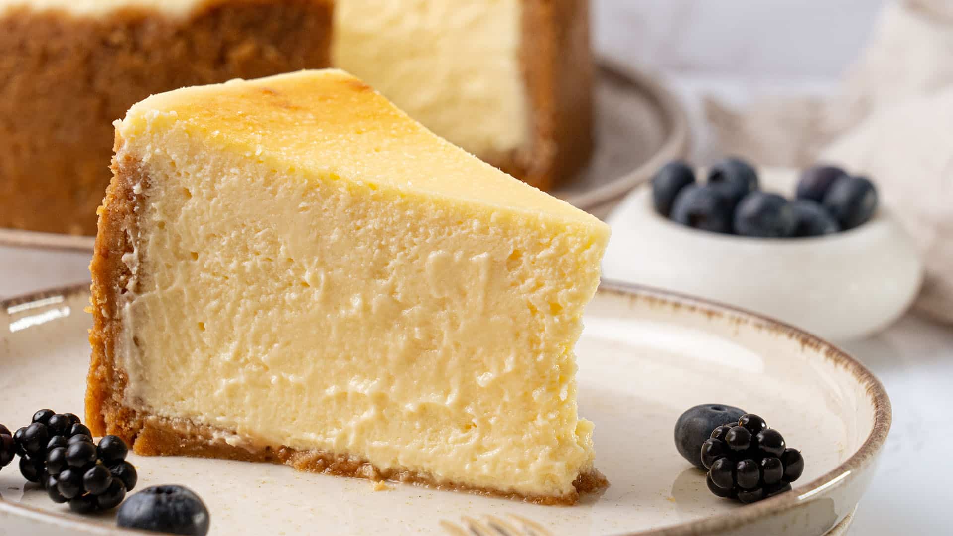 a slice of New York cheesecake.