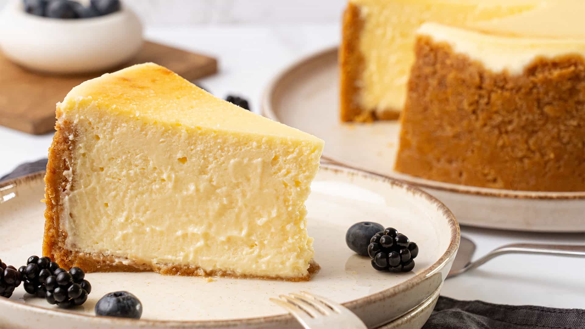 a slice of New York cheesecake.