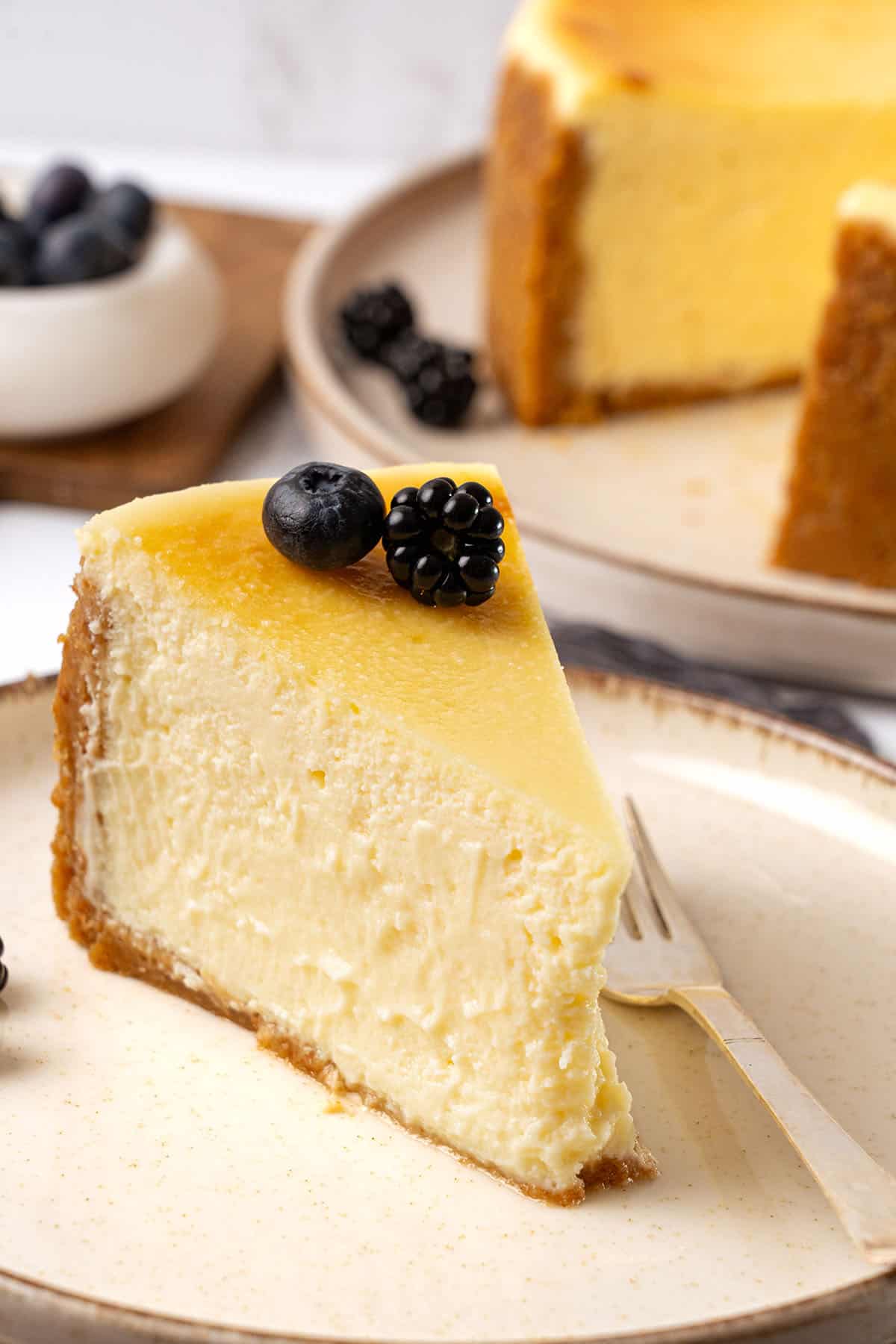a slice of New York cheesecake.