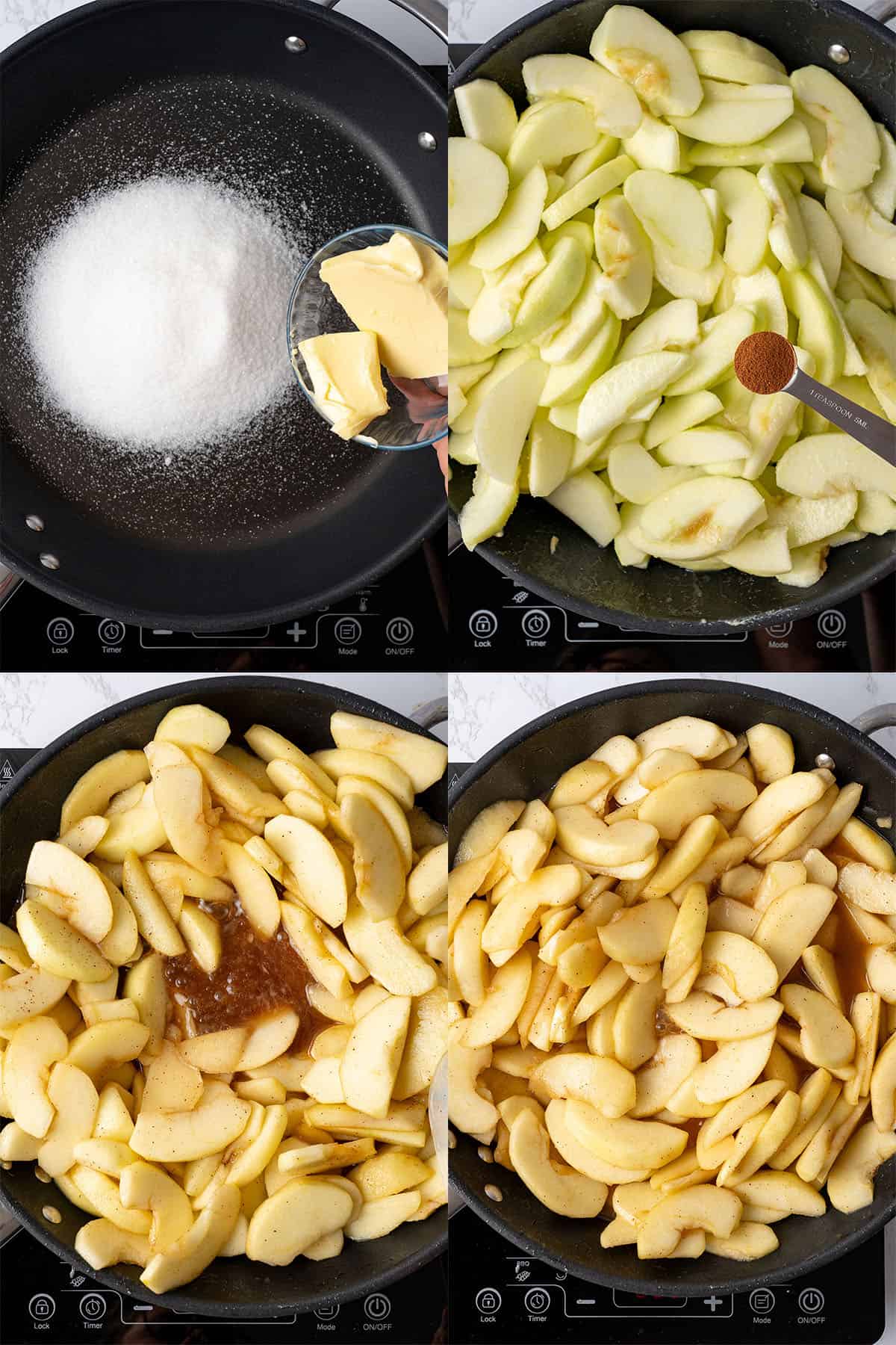 Pre cook apples for apple pie.