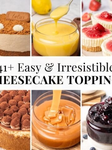 6 different types of cheesecake toppings.