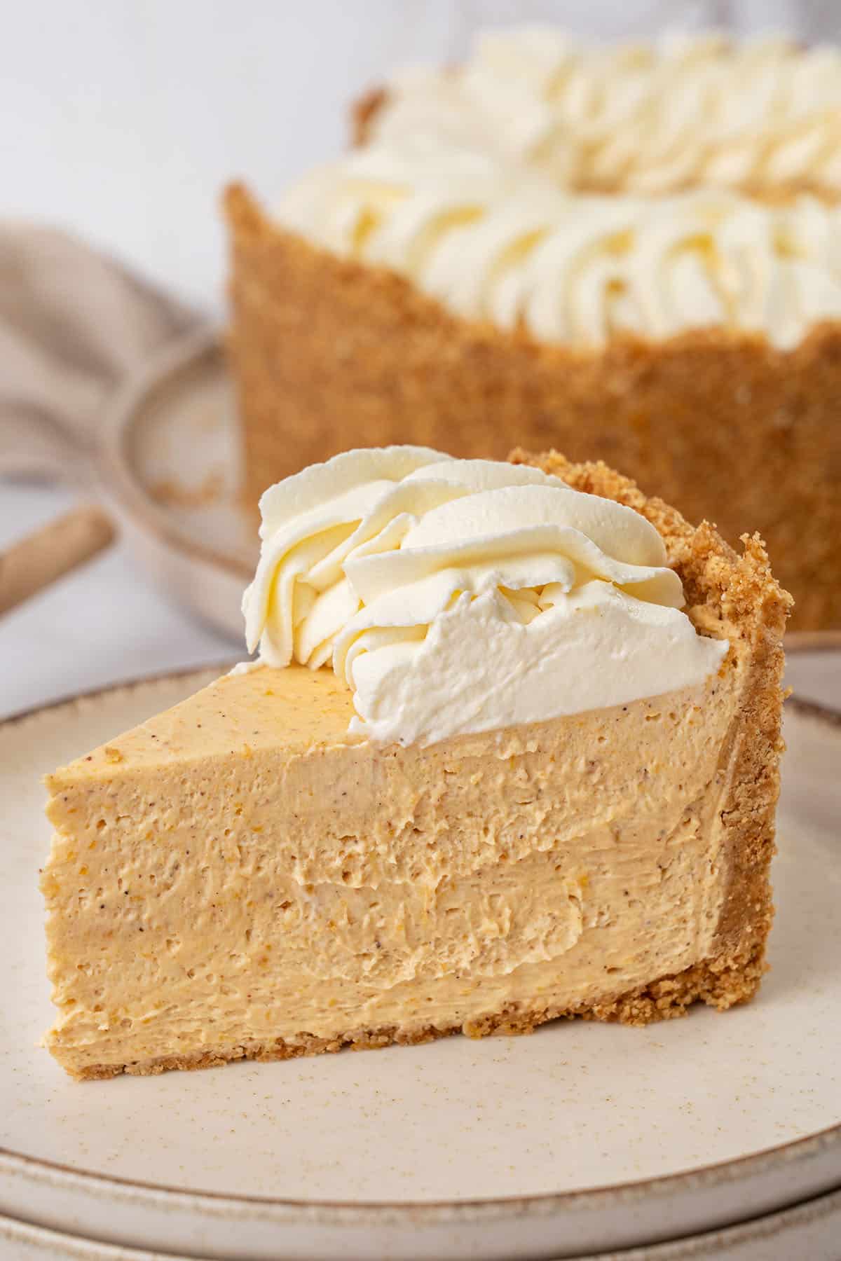 a slice of No bake Pumpkin cheesecake.