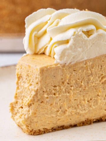 a slice of No bake Pumpkin cheesecake.