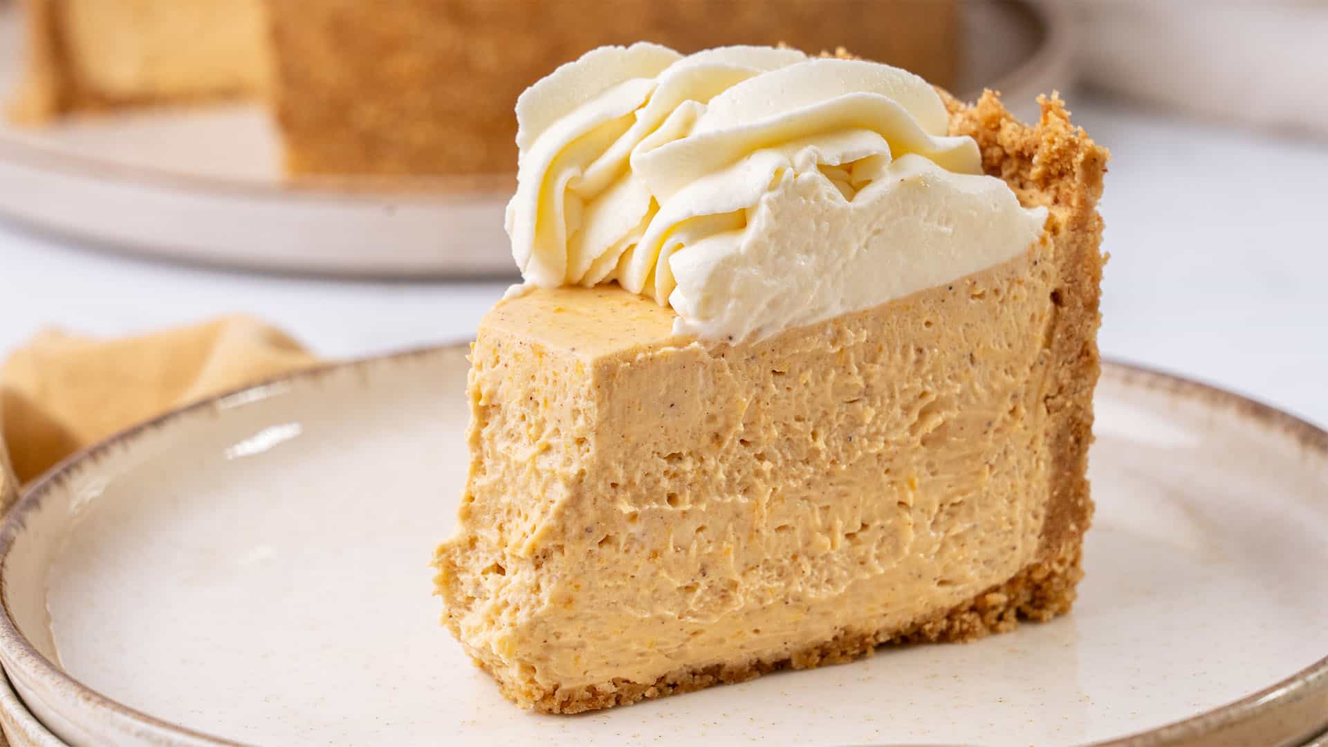 a slice of No bake Pumpkin cheesecake.