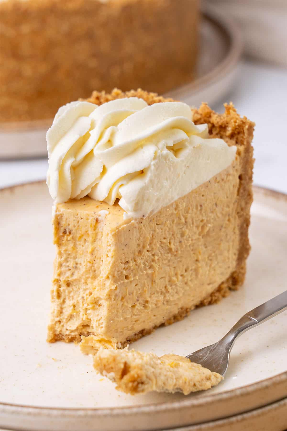 a slice of No bake Pumpkin cheesecake.