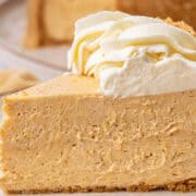 a slice of No bake Pumpkin cheesecake.