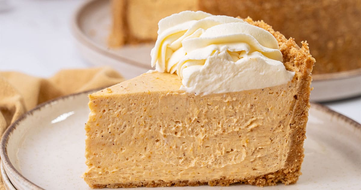 a slice of No bake Pumpkin cheesecake.