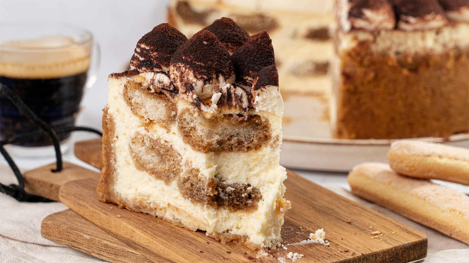 A slice of Tiramisu cheesecake.