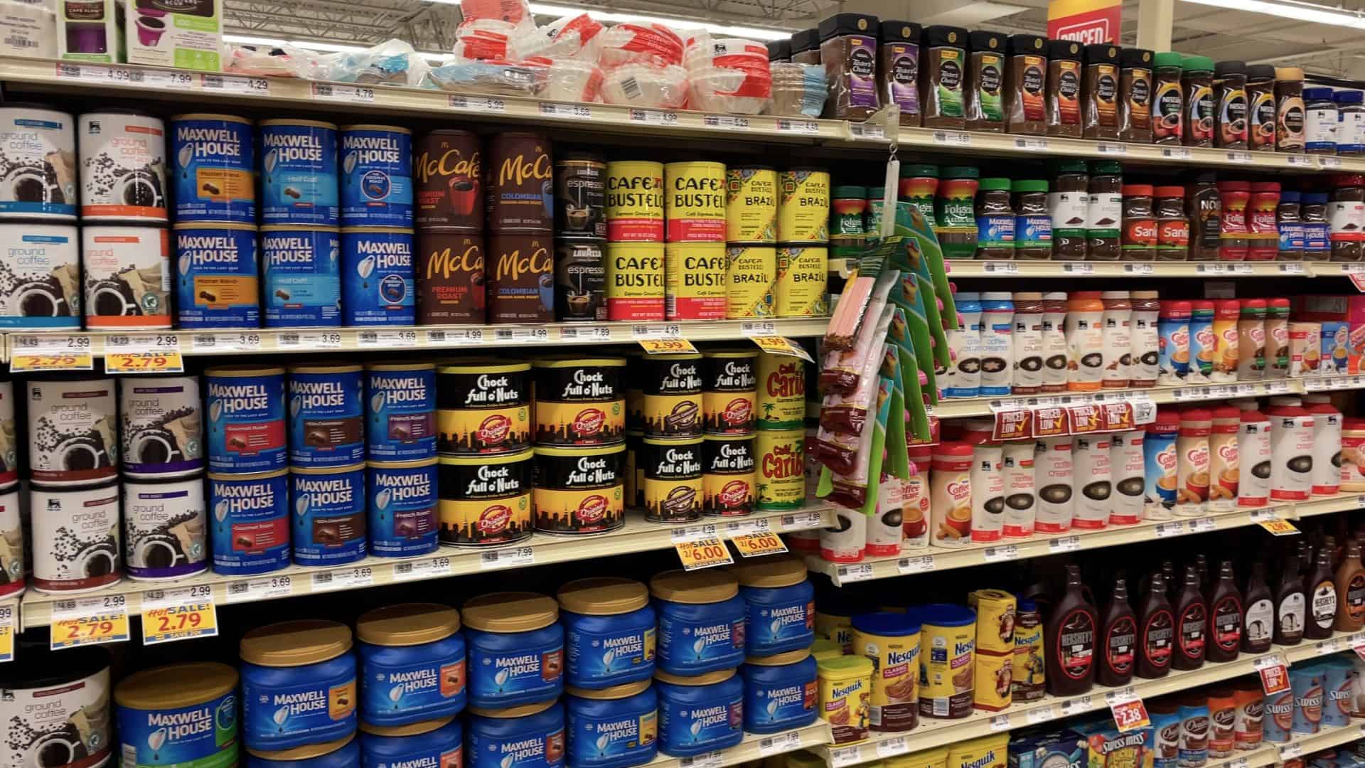 grocery store interior can coffee variety and creamers