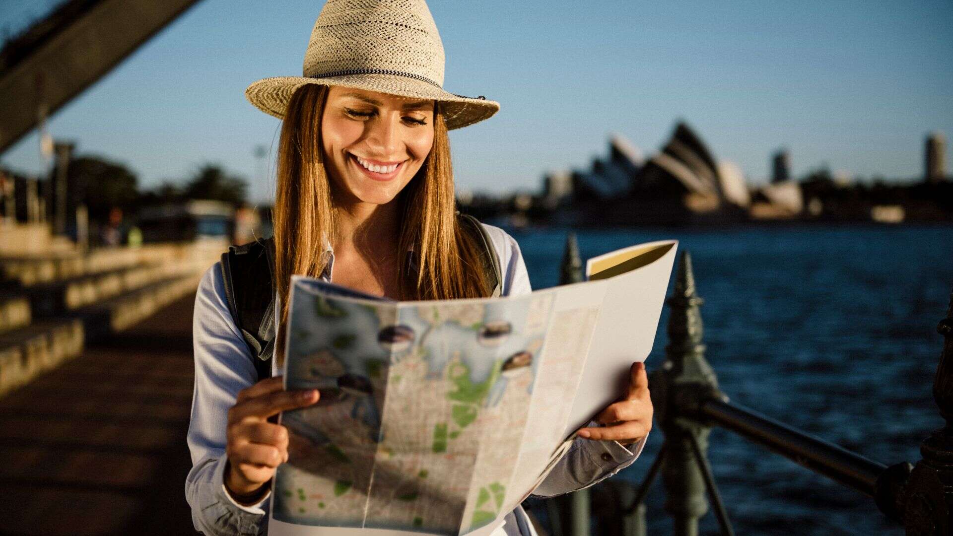woman checking map