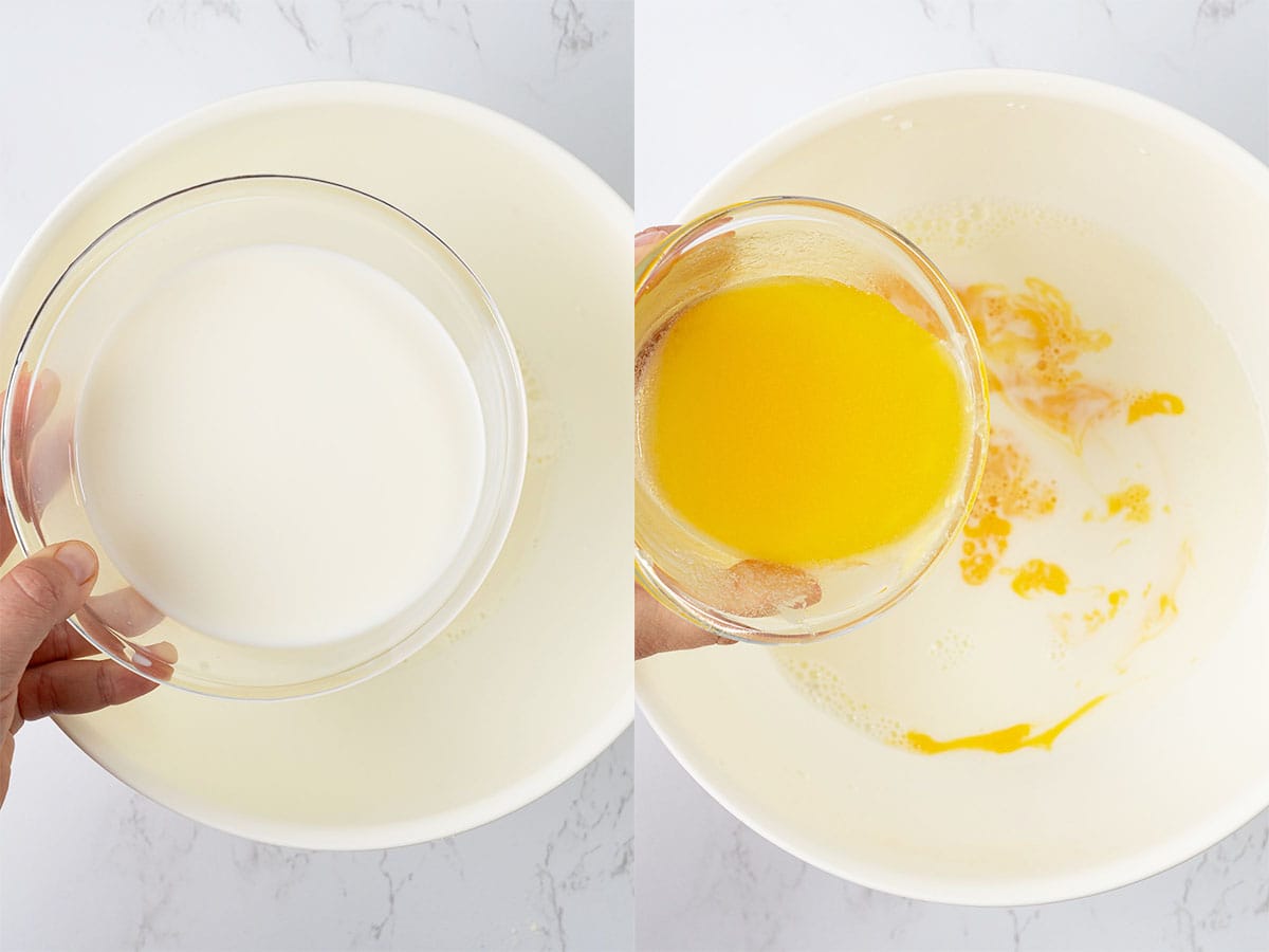 Mixing the wet ingredients for the pancake.