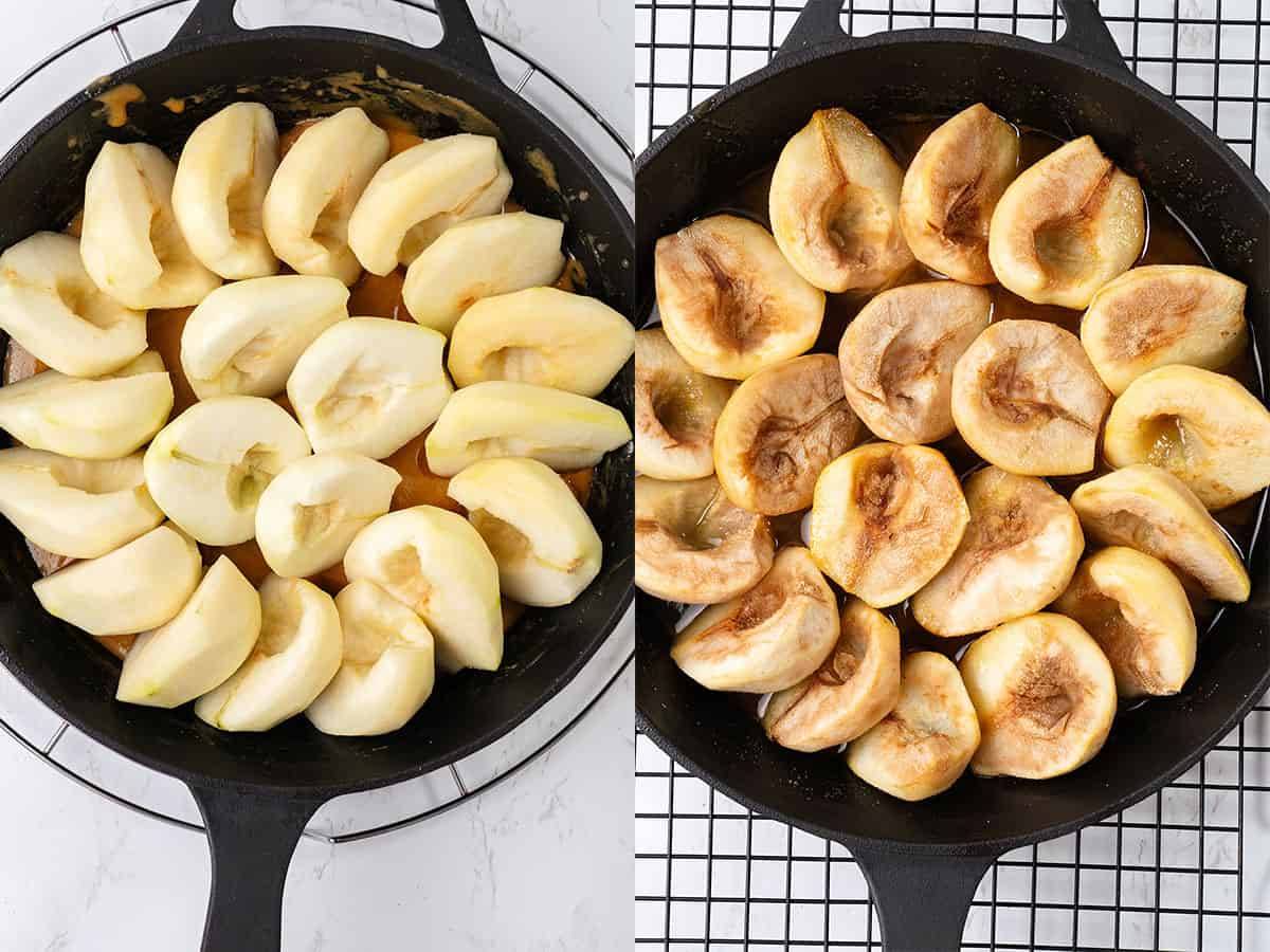 Pre bake pears in skillet.