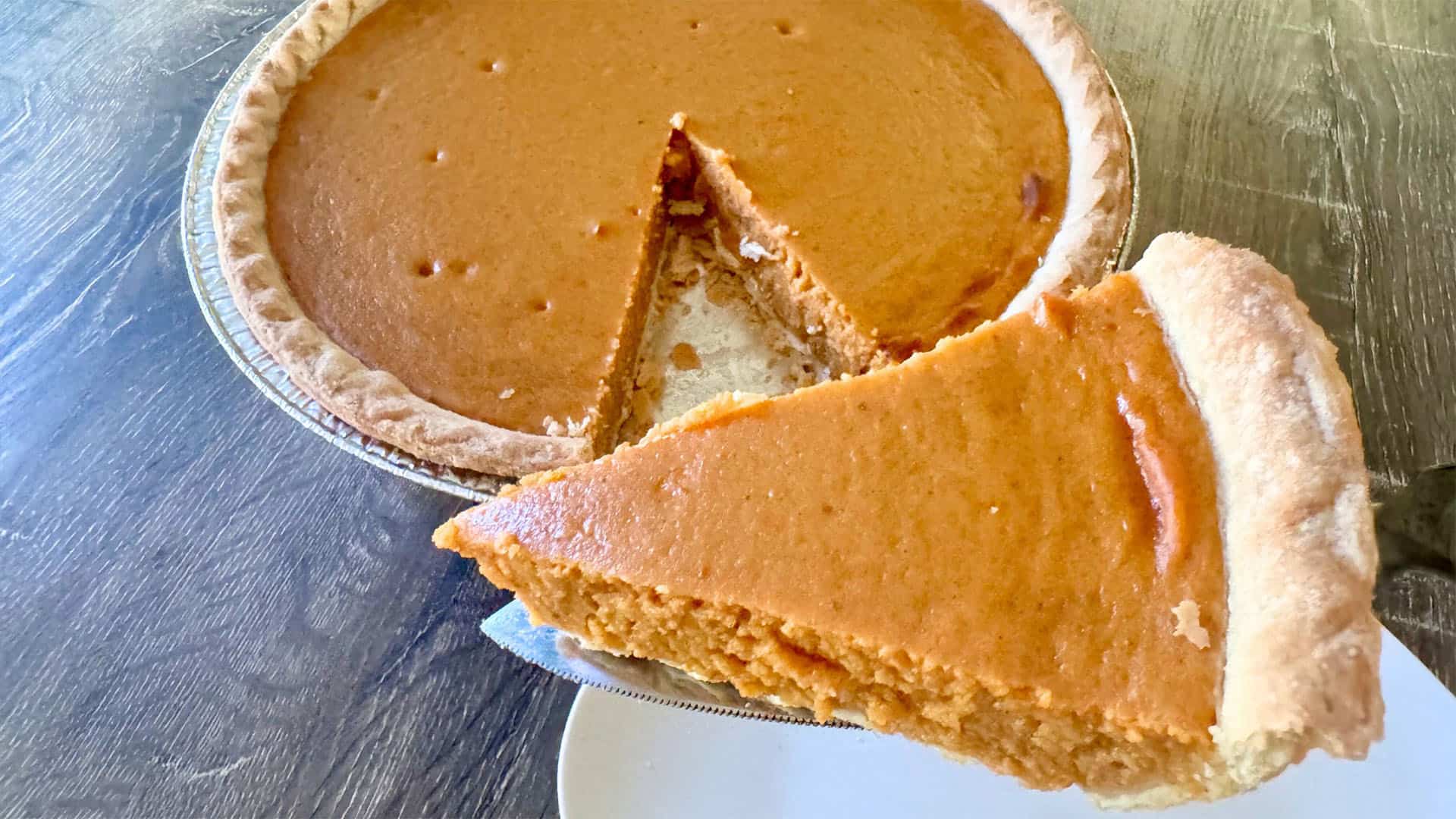 A slice of Sam's Club pumpkin pie.