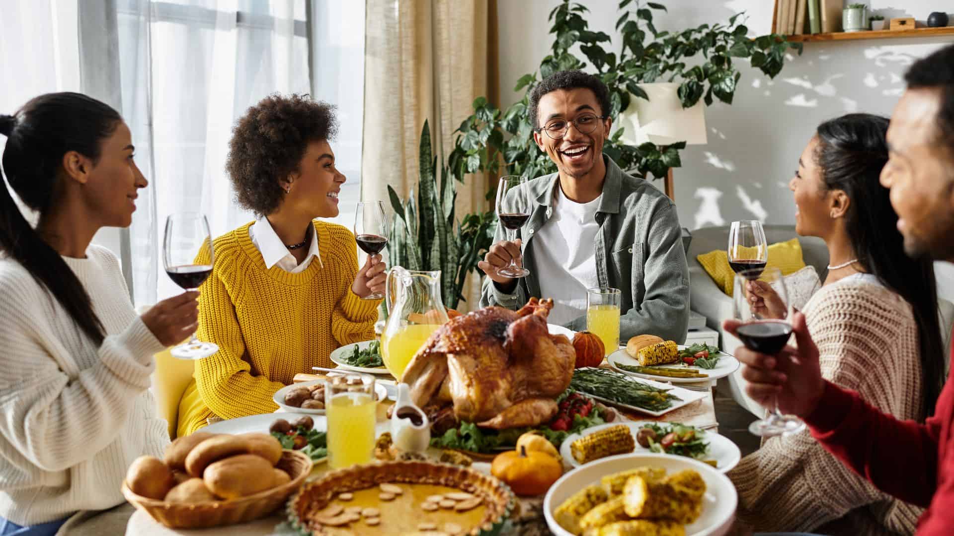 a group of friends enjoying thanksgiving
