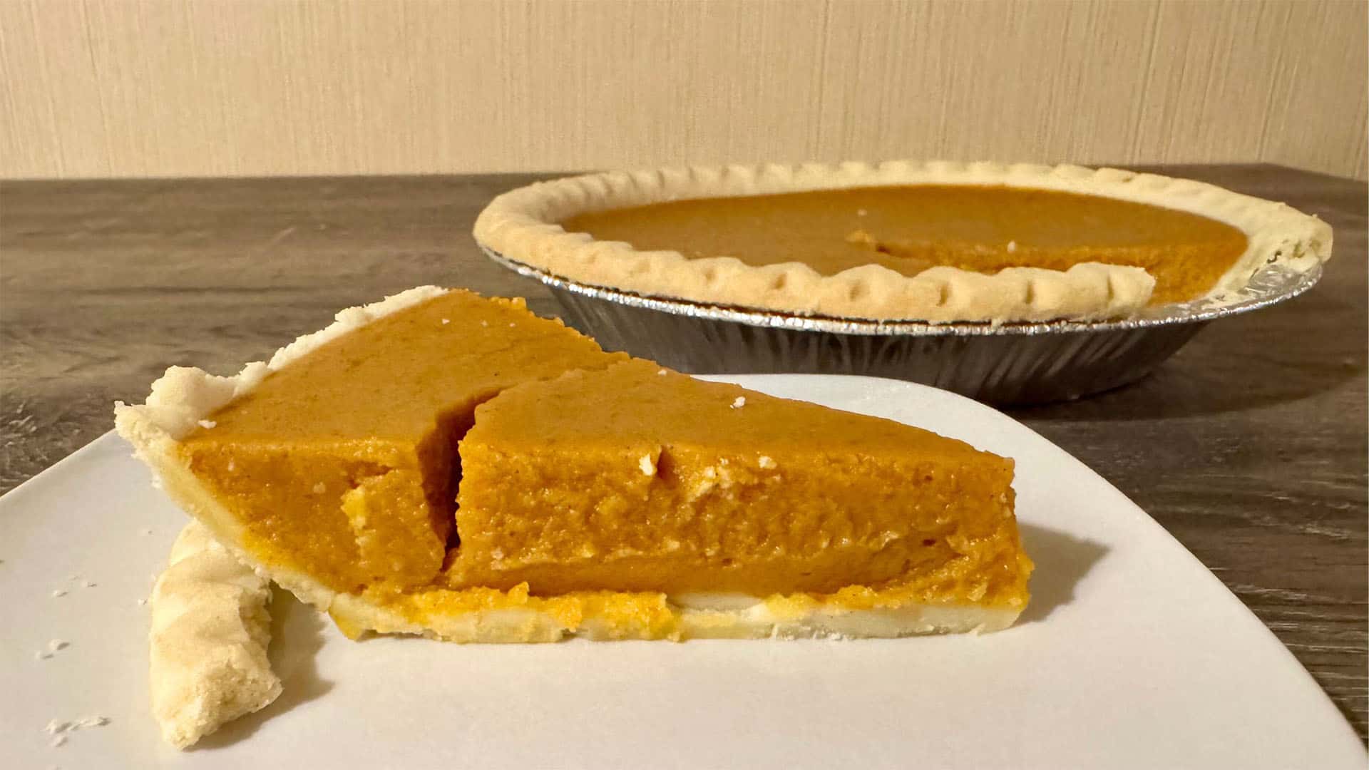 A slice of Aldi pumpkin pie.