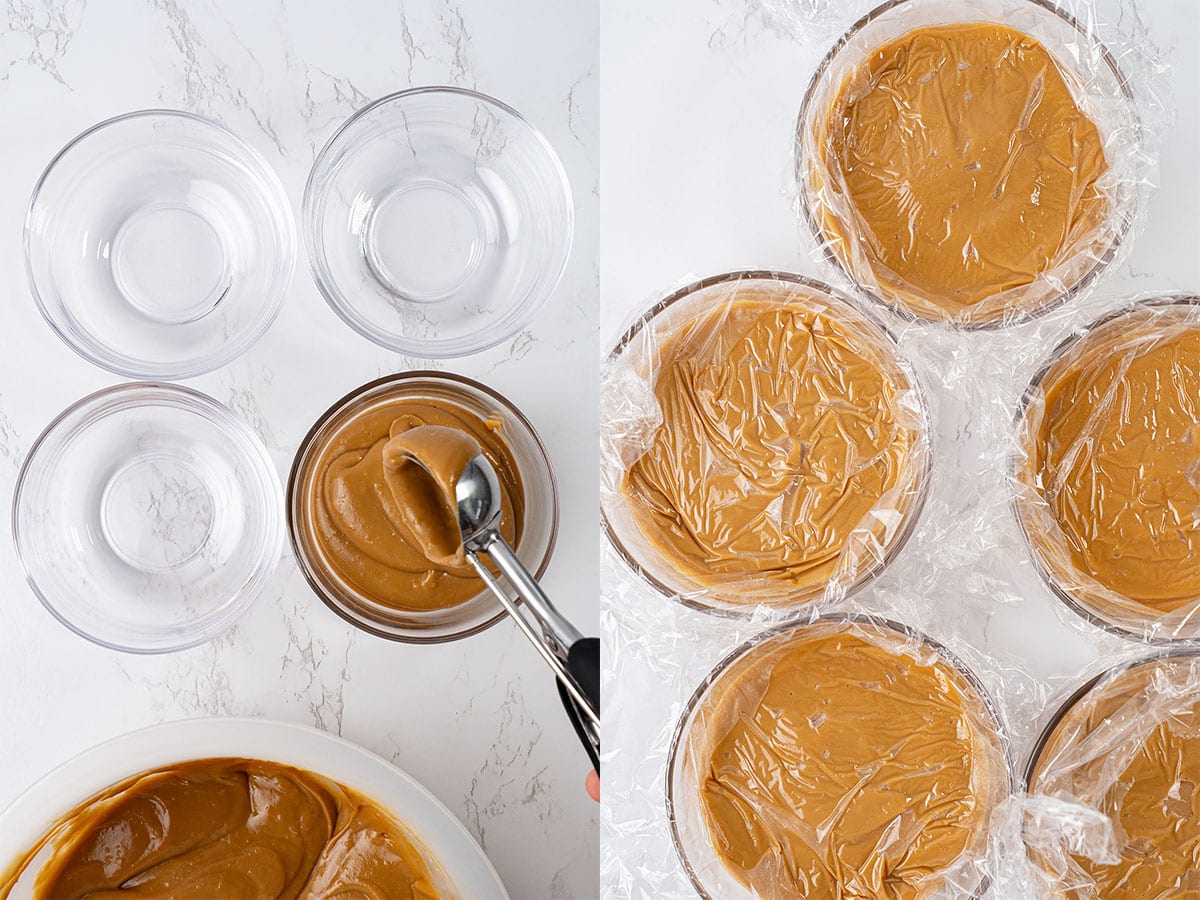 Portion the pudding.