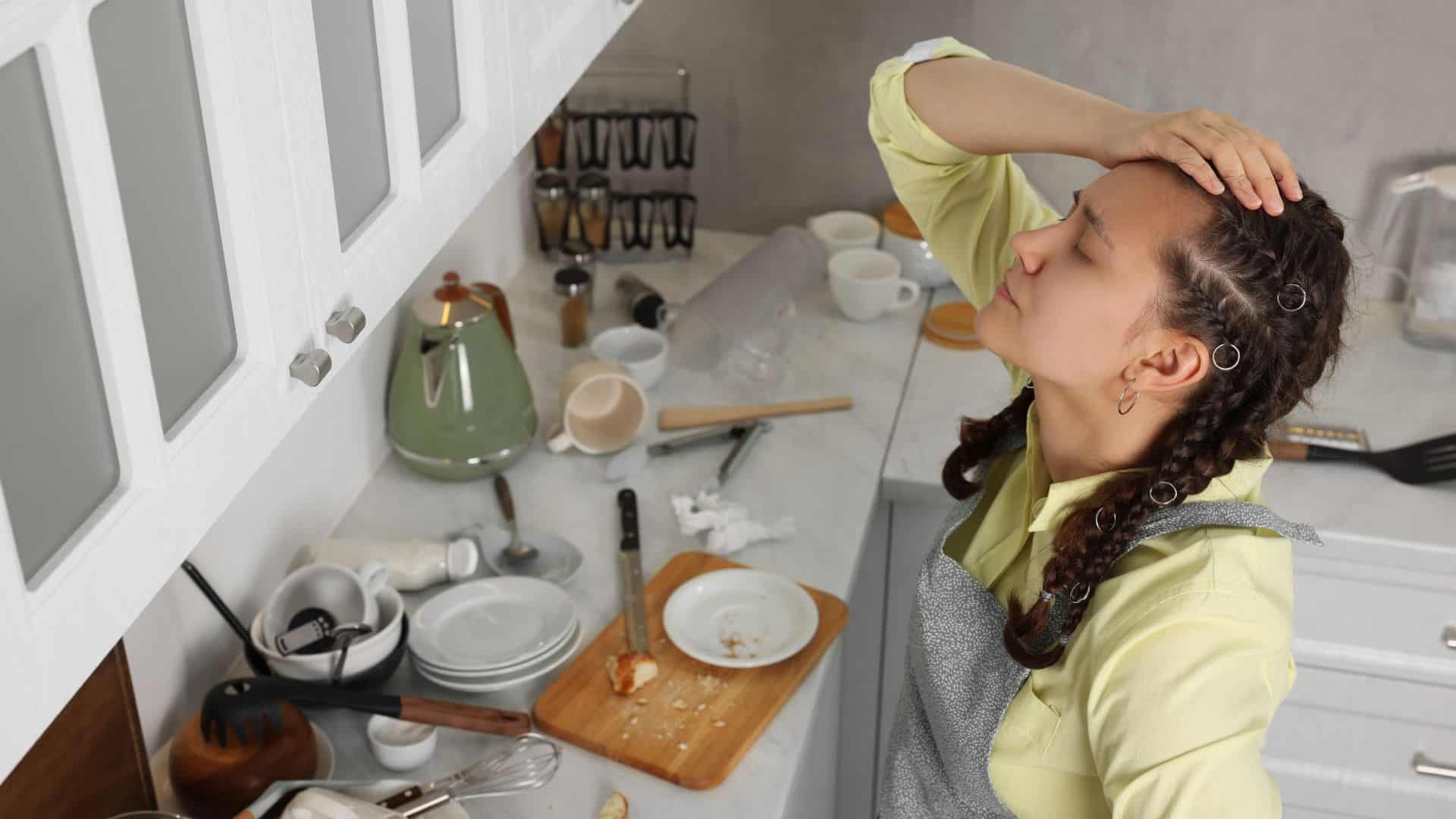 women stressed in the kitchen.