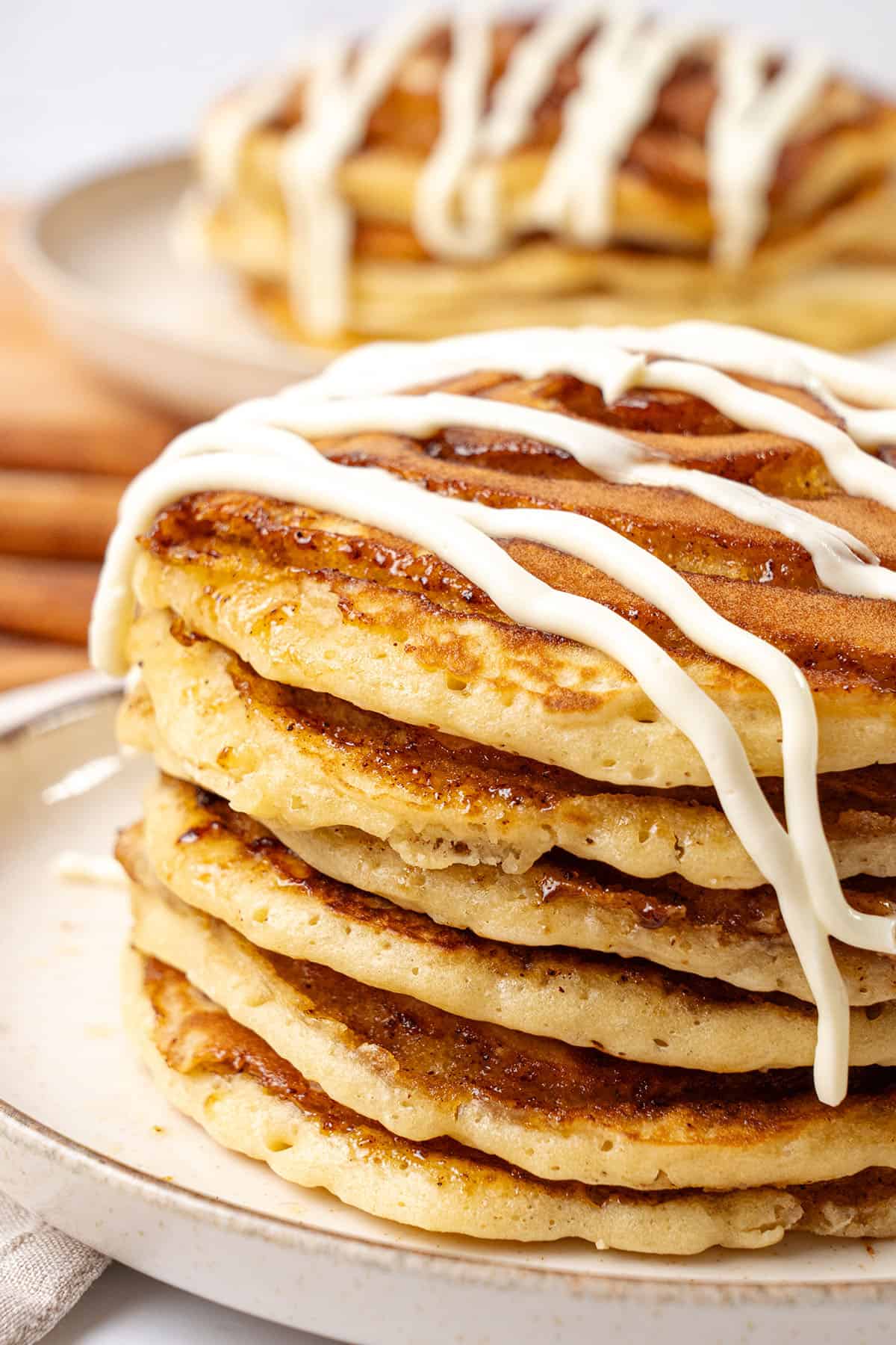 Cinnamon Roll Pancakes on a plate.