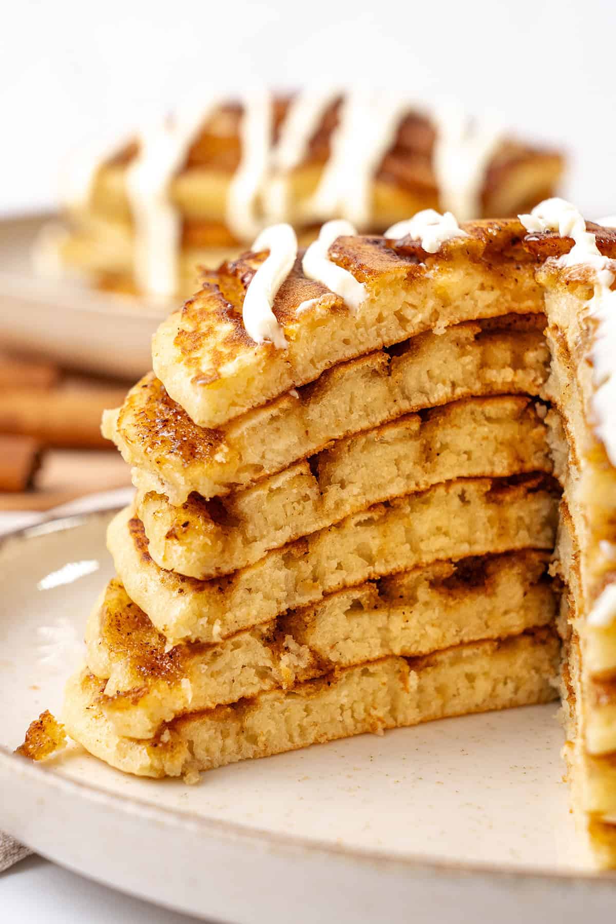 Cinnamon Roll Pancakes on a plate.