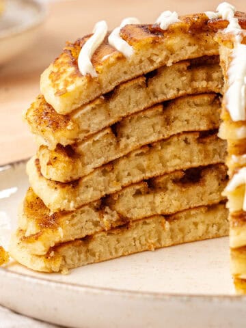Cinnamon Roll Pancakes on a plate.