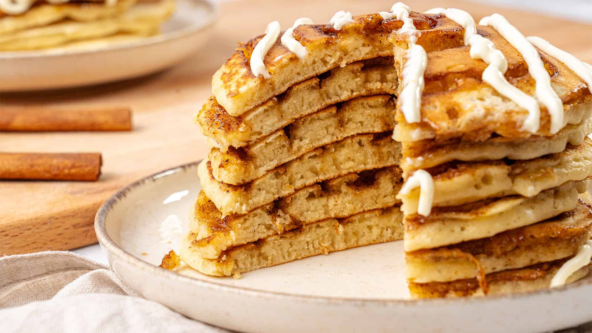 Cinnamon Roll Pancakes on a plate.