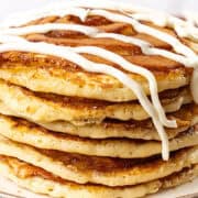 Cinnamon Roll Pancakes on a plate.