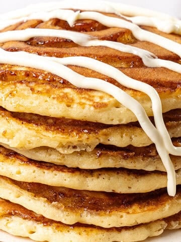 Cinnamon Roll Pancakes on a plate.
